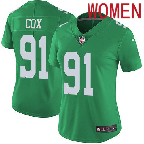 Women Philadelphia Eagles #91 Fletcher Cox Nike Green Vapor Limited Rush NFL Jersey->women nfl jersey->Women Jersey
